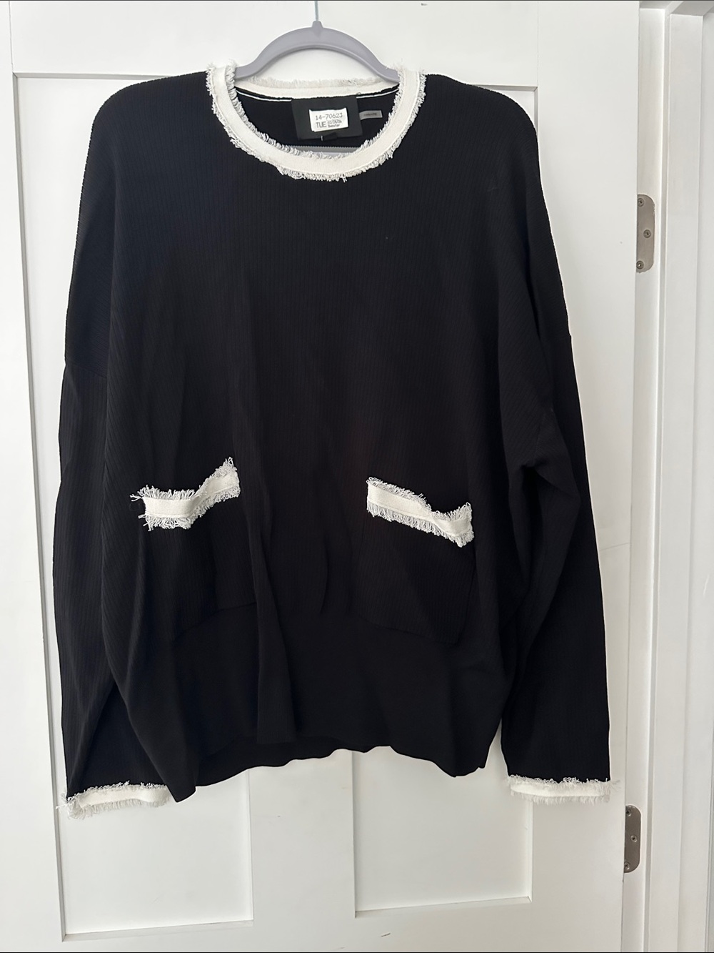 Black Fringe-Trim Crewneck Sweater - Women's 06